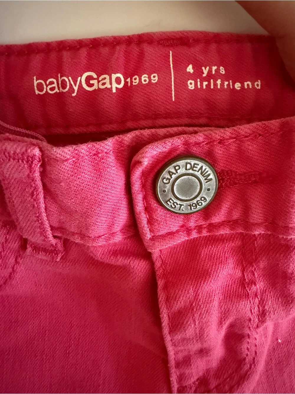 Baby GAP Girls 4 Yrs Girlfriend Denim Pant, Hot Pink with Star Stitching